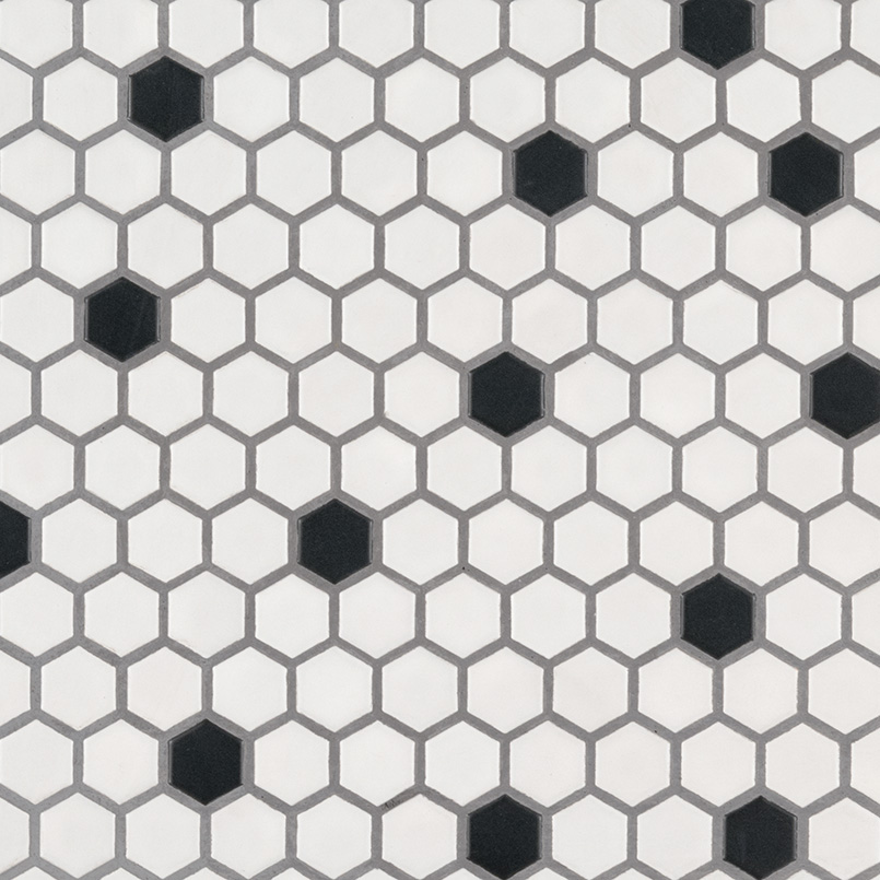MSI Stone Hexagon Pattern Black and White 1x1 Matte Hexagon